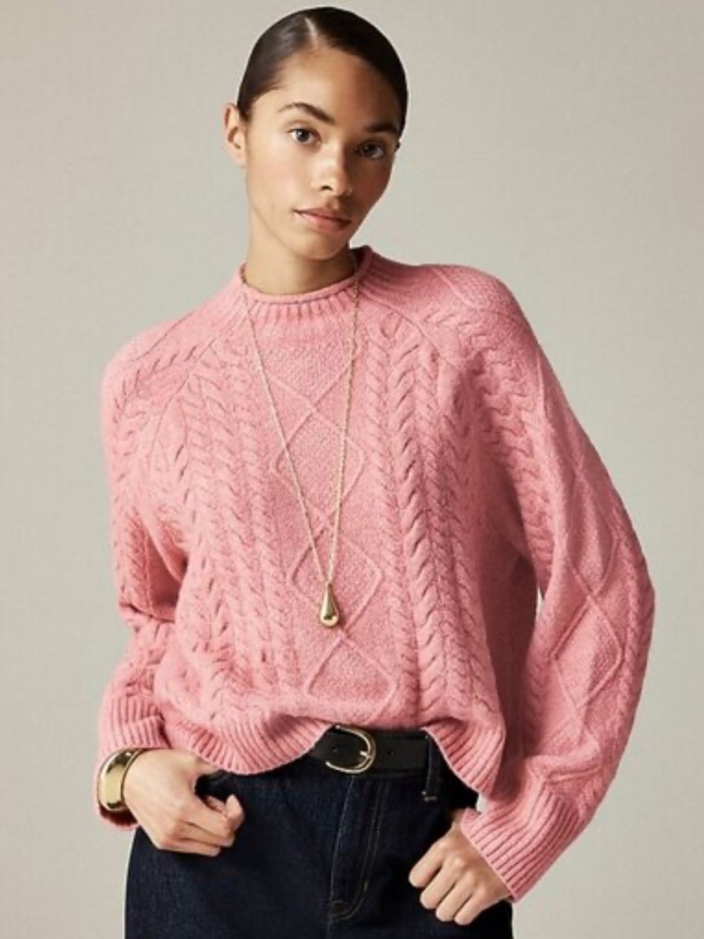 J. Crew Soft Merino Wool Cozy Cable Knit Sweater in Dusty Rose Sz L